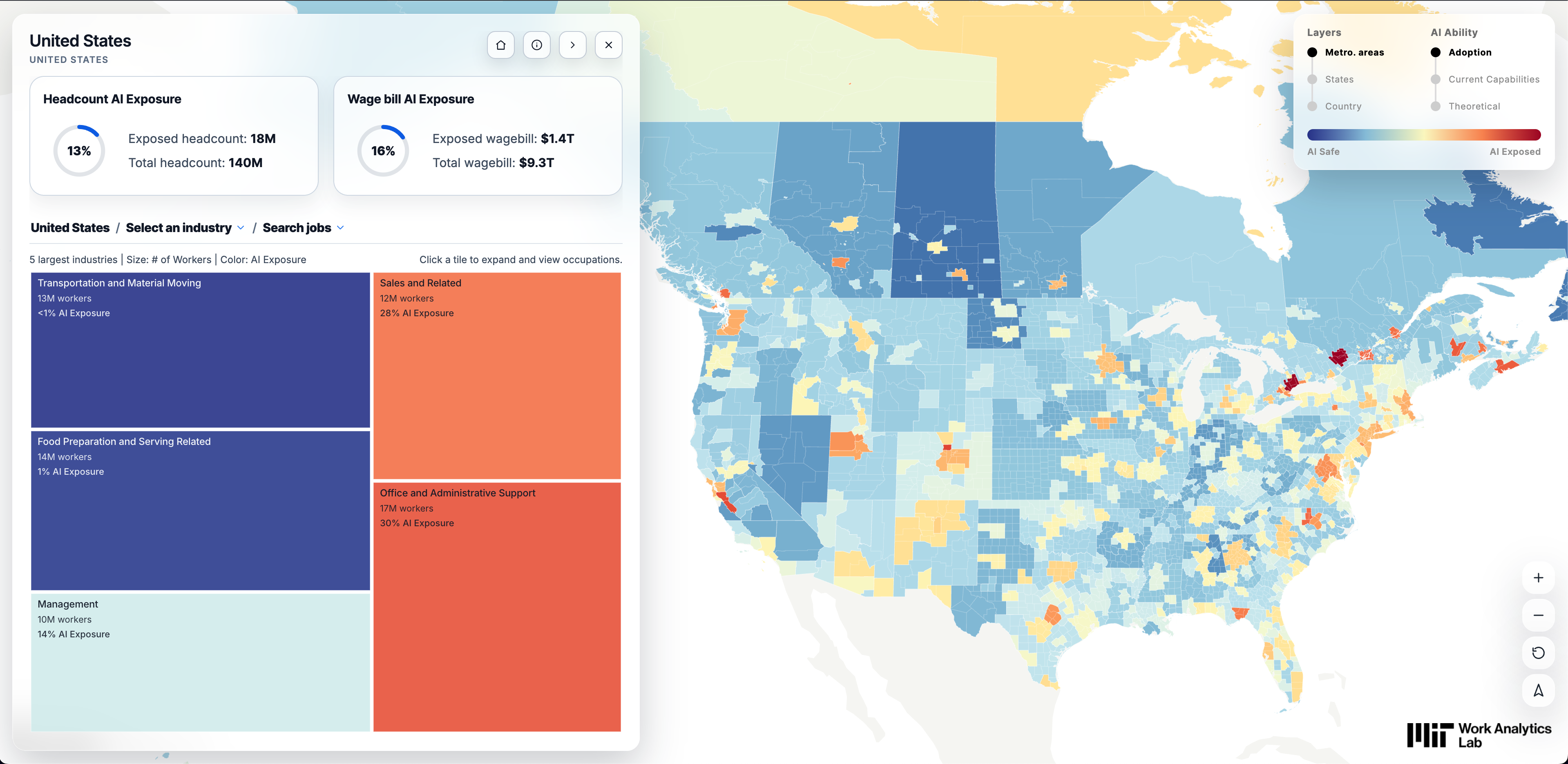 MIT Work Analytics Lab AI exposure map dashboard